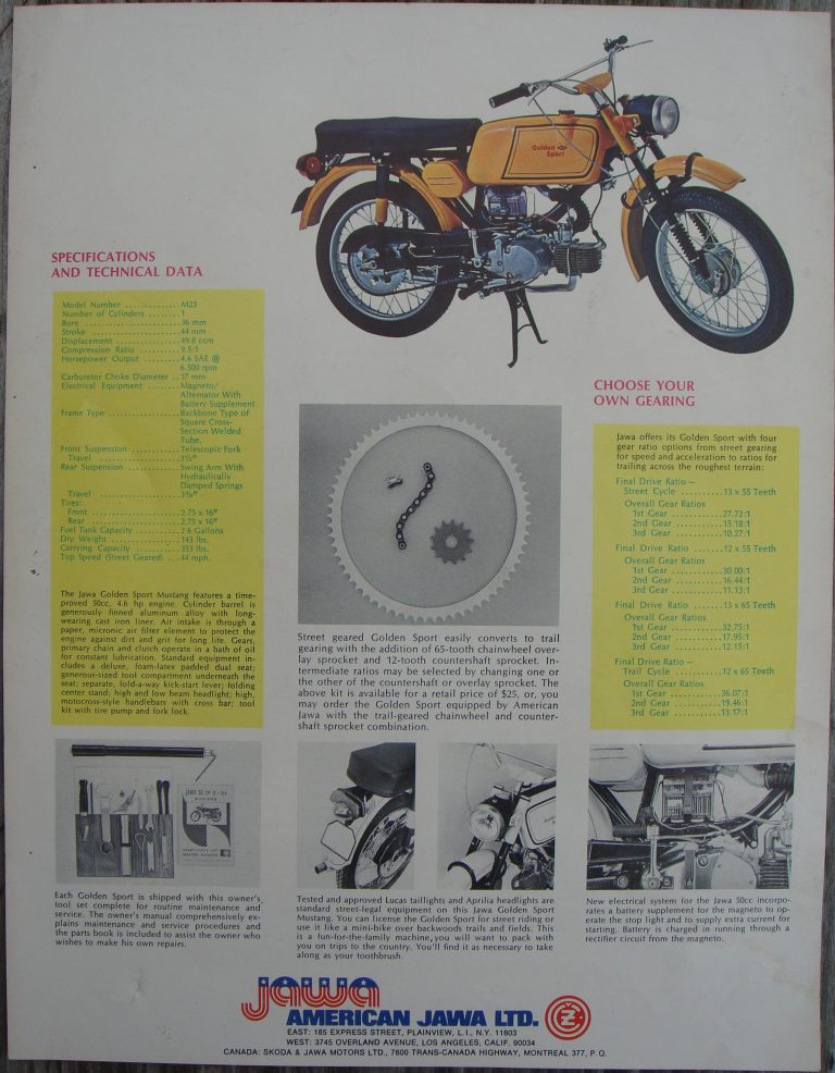 Vývozní motocykl Jawa 50 typ 23 Golden Sport (Mustang) - dobový prospekt