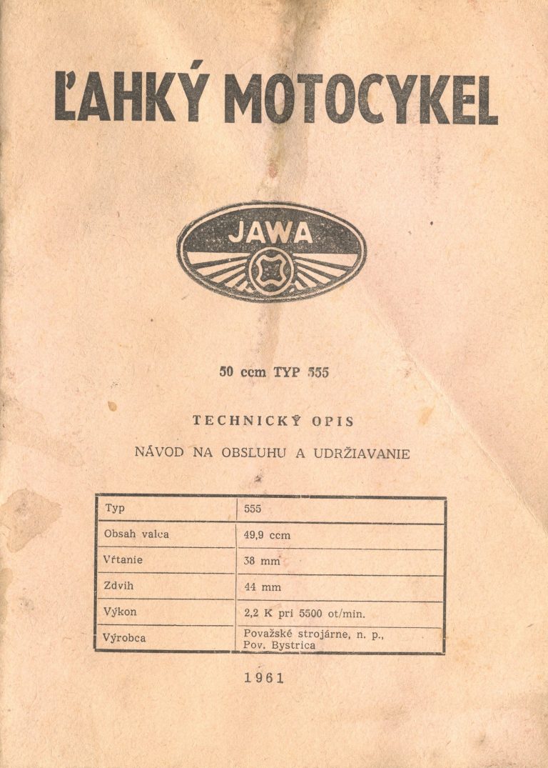 Jawa 555 Pionýr - technický popis a návod k obsluze (1961)