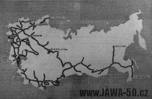 Cesta Vjačeslava Děmina kolem SSSR na Jawě 555 Pionýr - mapa