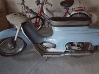 Motocykl Jawa 50 typ 20 Pionýr z roku 1969 holubí modř v původním stavu