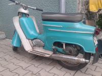 Motocykl Jawa 50 typ 20 Pionýr z roku 1971 v původním stavu, odstín modř tyrkysová