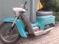 Motocykl Jawa 50 typ 20 Pionýr z roku 1971 v původním stavu, odstín modř tyrkysová