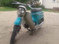 Motocykl Jawa 50 typ 20 Pionýr z roku 1971 v původním stavu, odstín modř tyrkysová