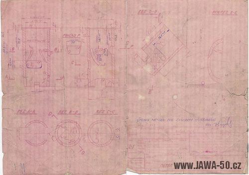 Jawa 50 typ 20 - výkres čtyřkanálového válce motoru