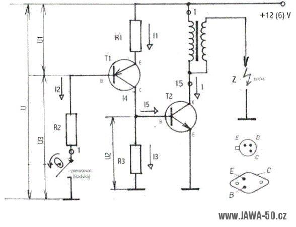 Tranzistorové 12V (6V) bateriové zapalování - schéma zapojení