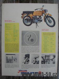 Druhé provedení vývozního motocyklu Jawa 23 Golden Sport z roku 1972 - dobový prospekt