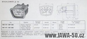 Tachometr Jawa 50 (PAL) - varianta 9 (Jawa 23 Mustang) - katalogový list