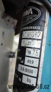 Jawa 50 typ 21 Sport (Pionýr) - čtvrtá etapa z roku 1975 - výrobní štítek