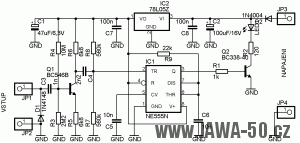 Schéma zapojení DIY LED stroboskopu pro seřízení předstihu zapalování automobilu nebo motocyklu