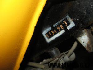 Jawa 23 Golden Sport 3. generace - umístění výrobního čísla na rámu
